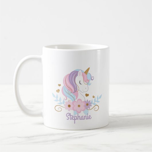 Floral Unicorn Personalized Name Cute Koffiemok (Links)