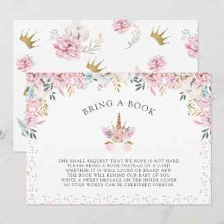 Floral Unicorn Princess brengt een boek mee Kaart
