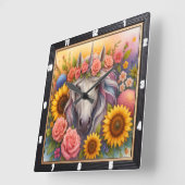 Floral Unicorn Regenboogbos Vierkante Klok (Hoek)
