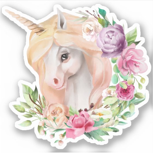Floral Unicorn Sticker (Voorkant)