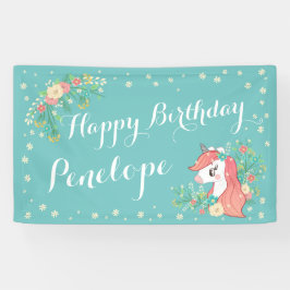 Floral Unicorn Turquoise Happy Birthday Custom Nam Spandoek