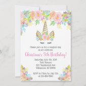 Floral Unicorn Verjaardag Uitnodigingen voor Meisj (Voorkant)