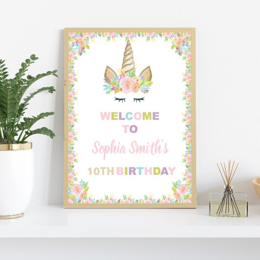 Floral Unicorn Welcome Signs Poster