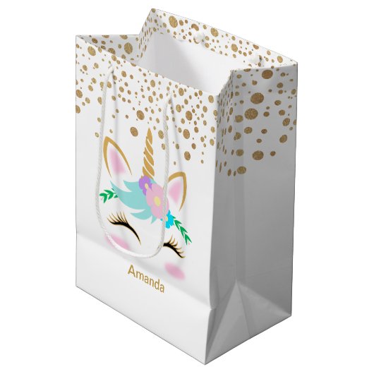  Floral Unicorns Medium Cadeauzakje (Voorkant Gekanteld)