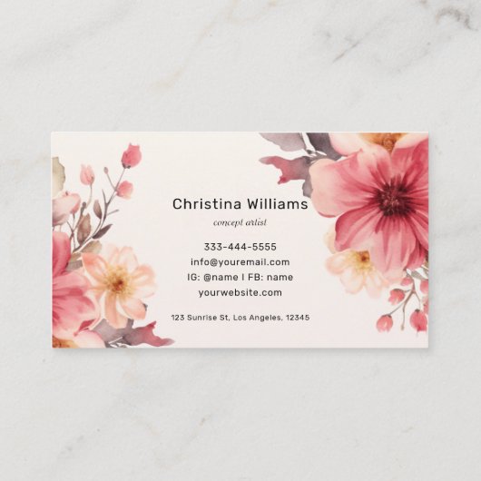 Floral Unieke Waterverf Visitekaartje (Achterkant)