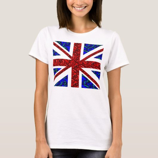 floral union jack, coole unionjack, trendy union j t-shirt (Voorkant)