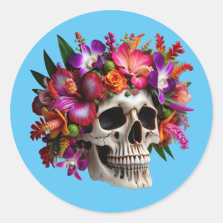 Floral Updo Skull Ronde Sticker