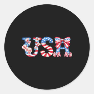 Floral USA Amerikaanse Coquette Bow Flag Patriotti Ronde Sticker