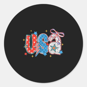 Floral USA Coquette Bow 4th of July Amerika Borste Ronde Sticker