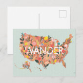 Floral USA Map - Wild Garden Briefkaart (Voorkant / Achterkant)