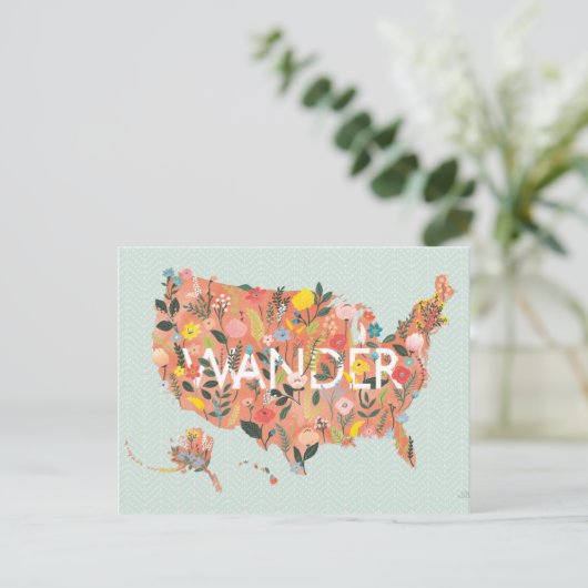 Floral USA Map - Wild Garden Briefkaart (Staand voorkant)