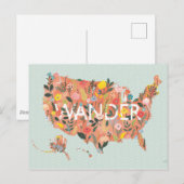Floral USA Map - Wild Garden Briefkaart (Voorkant / Achterkant)