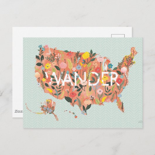 Floral USA Map - Wild Garden Briefkaart (Voorkant / Achterkant)