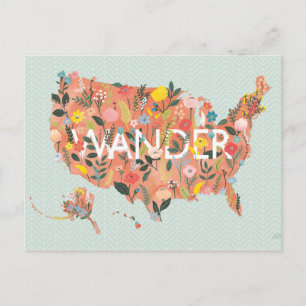 Floral USA Map - Wild Garden Briefkaart