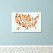 Floral USA Map - Wild Garden Canvas Afdruk (Insitu (Houten vloer))