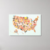 Floral USA Map - Wild Garden Canvas Afdruk (Voorkant)
