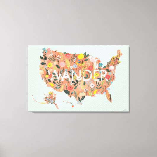 Floral USA Map - Wild Garden Canvas Afdruk (Voorkant)