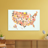 Floral USA Map - Wild Garden Canvas Afdruk (Insitu (Woonkamer))