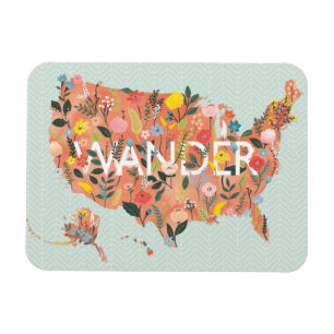 Floral USA Map - Wild Garden Magneet