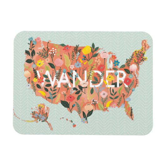 Floral USA Map - Wild Garden Magneet (Horizontaal)