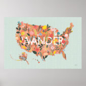 Floral USA Map - Wild Garden Poster (Voorkant)