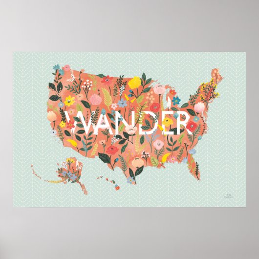 Floral USA Map - Wild Garden Poster (Voorkant)