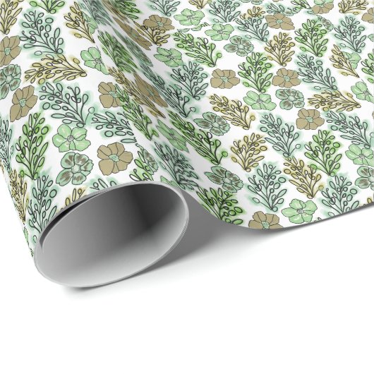 Floral Valencia Green Beige Cadeaupapier (Rol Hoek)