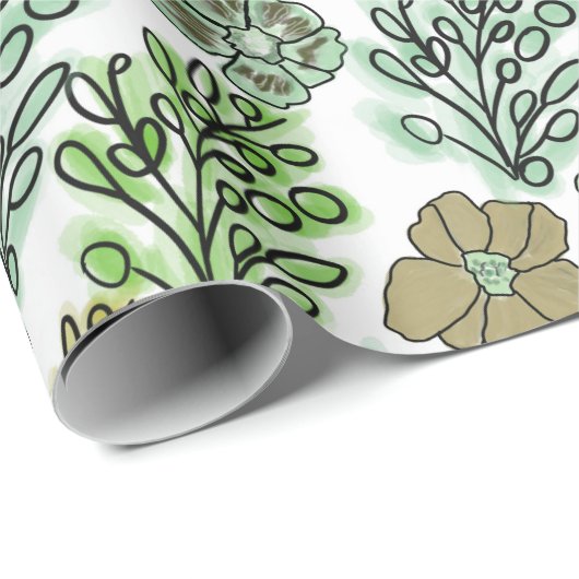 Floral Valencia Green Beige Cadeaupapier (Rol Hoek)