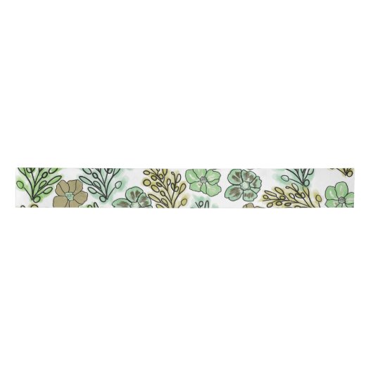 Floral Valencia Green Beige Satijnen Lint (Voorkant)