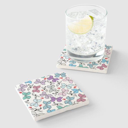 Floral Valentijn Pattern Stenen Onderzetter (Zijkant)