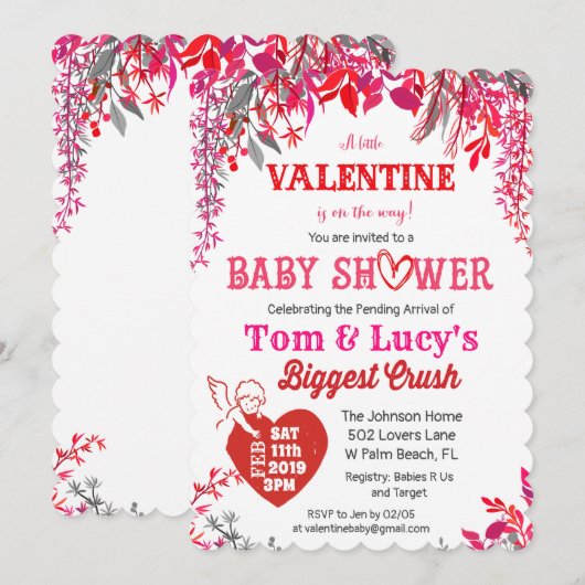 Floral Valentijnsdag Baby shower Uitnodiging (Voorkant / Achterkant)