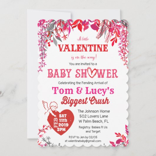 Floral Valentijnsdag Baby shower Uitnodiging (Voorkant)