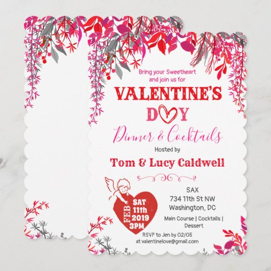 Floral Valentijnsdag Dinner Invitation Kaart (Voorkant / Achterkant)