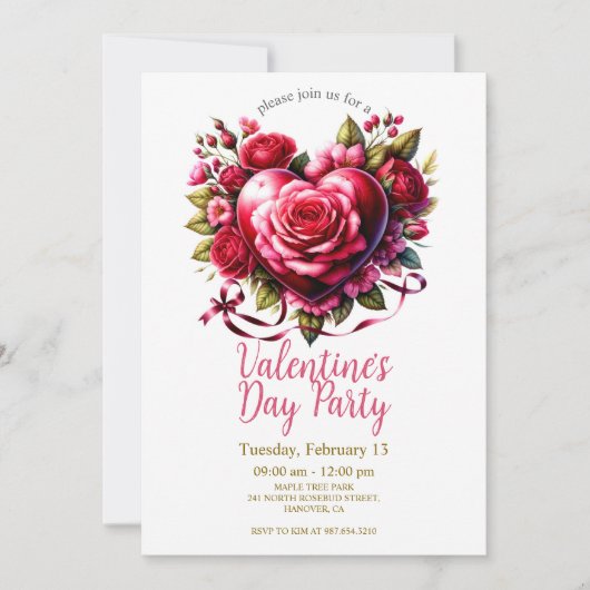 Floral Valentijnsdag Party Invitation Kaart (Voorkant)