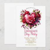 Floral Valentijnsdag Party Invitation Kaart (Voorkant / Achterkant)