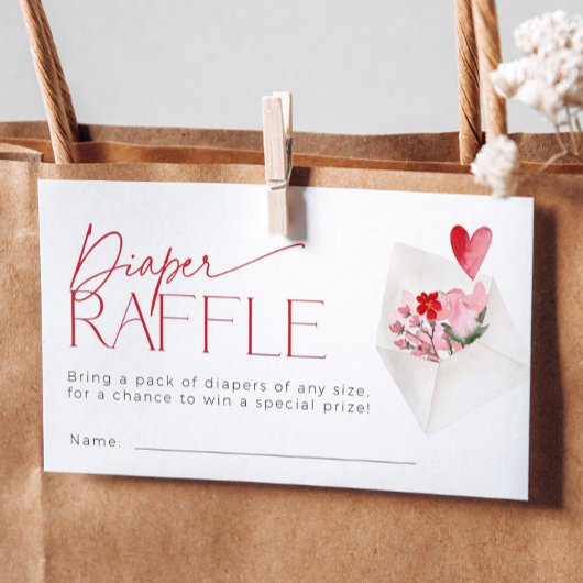 Floral Valentijnse Baby shower Luier Raffle Informatiekaartje