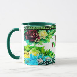 Floral Valentine's Day Mugs With Custom Text Mok