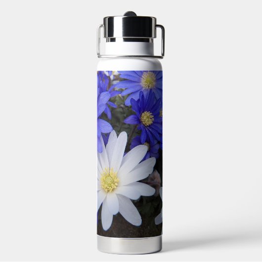 Floral van blauwe en witte anenbomen waterfles (Achterkant)