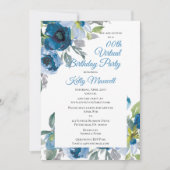 Floral van de blauwe Waterverf - Virtuele verjaard Kaart (Voorkant)