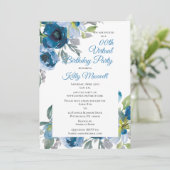 Floral van de blauwe Waterverf - Virtuele verjaard Kaart (Staand voorkant)