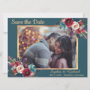 Floral van de Bourgogne op Blauwgroen De foto be Save The Date