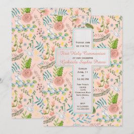 Floral van de eerste Heilige Communie | Uitnodigin Kaart
