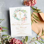 Floral van de eerste Heilige Communistische Gouden Save The Date<br><div class="desc">Met een delicate waterverf bloemkool kan deze eerste heilige communie,  behalve de date card,  worden gepersonaliseerd met je speciale evenementgegevens. U kunt het omgekeerde aan uw favoriete kleur aanpassen of extra informatie toevoegen. Ontworpen door: Thisnotme©</div>