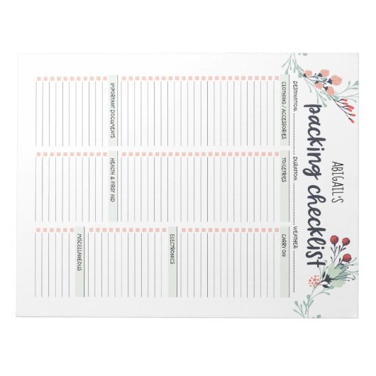 Floral van de lijst met reispakketten notitieblok (Voorkant)