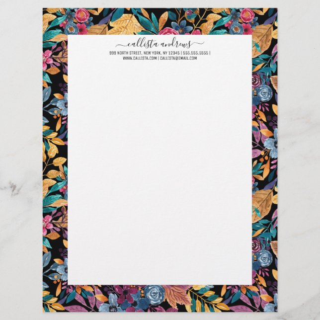 Floral van gemengde Herfst laat de Berry Waterverf Briefhoofd (Voorkant)