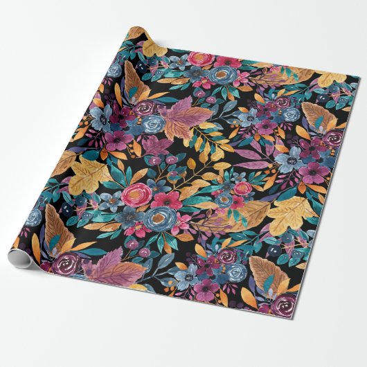 Floral van gemengde Herfst laat de Berry Waterverf Cadeaupapier (Uitgerold)