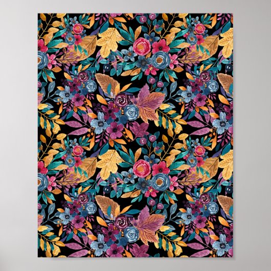 Floral van gemengde Herfst laat de Berry Waterverf Poster (Voorkant)