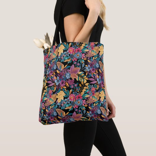 Floral van gemengde Herfst laat de Berry Waterverf Tote Bag (Dichtbij)