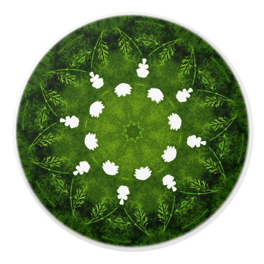 Floral van groene en witte bloemen keramische knop (Voorkant)