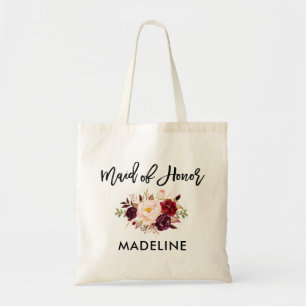 Floral van het Bossenjestrift Burgundy Maid of Hon Tote Bag